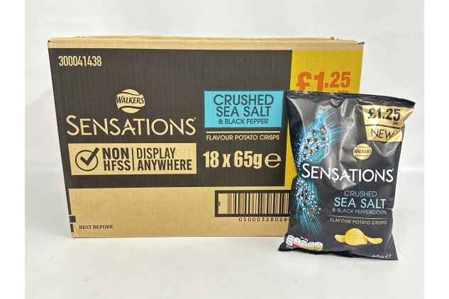 Walkers Sensations Crisps 18 X 65g Bags (Crushed Sea Salt & Black Peppercorn) Best Before Date 06/07/2024