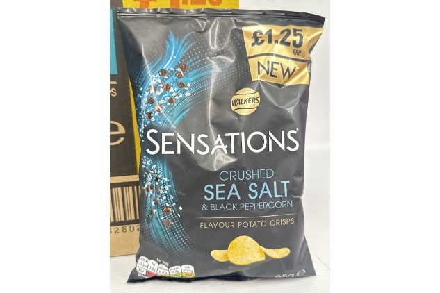 Walkers Sensations Crisps 18 X 65g Bags (Crushed Sea Salt & Black Peppercorn) Best Before Date 06/07/2024