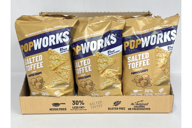 Popworks Salted Toffee Flavour Popped Crisps 85g (Pack Of 12) BEST BEFORE DATE 06/07/2024