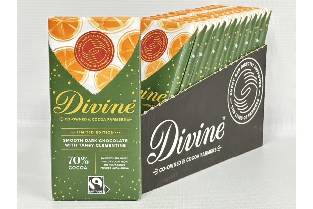 Divine Smooth Dark Chocolate With Tangy Clementine 70% Cocoa 15 X 90g Bars | Best Before Date 31/07/2024