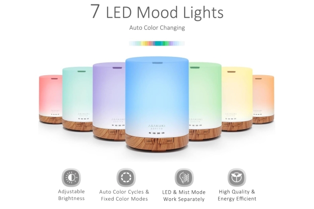 Essential Oil Diffuser 300ml Capacity, Ultrasonic Aromatherapy Scented Diffuser Humidifier for Bedroom,Baby Room,Spa with 7 LED Color Lights and Auto Shut-Off, BPA-Free- Yellow Wood Grain