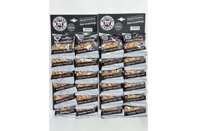 Traditional Pork Scratchings 24 X 40g Packs Seasoned Meat Snack Pub Carded