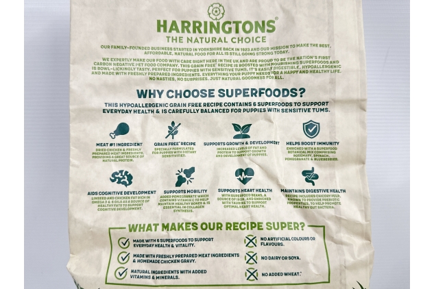 Harringtons Superfoods Puppy Complete Grain Free Hypoallergenic Chicken with Veg Dry Dog Food 1.7kg