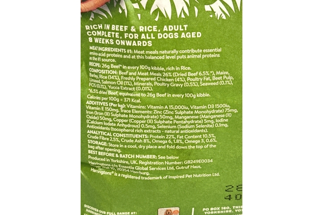 Harringtons Complete Dry Adult Dog Food Beef and Rice 1.7 kg