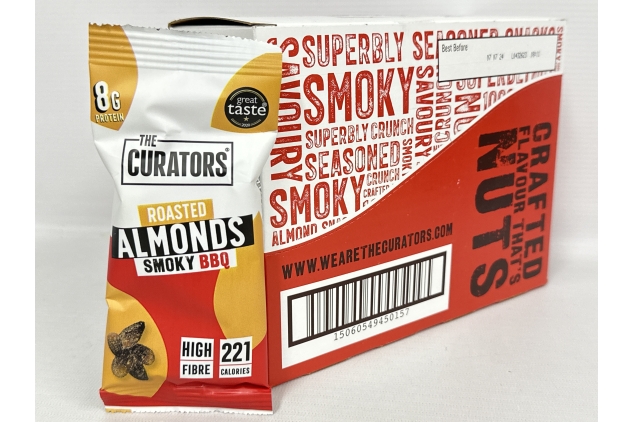 The Curators Protein Almonds Smoky BBQ 35g | Pack of 12 | BEST BEFORE DATE 07/07/2024