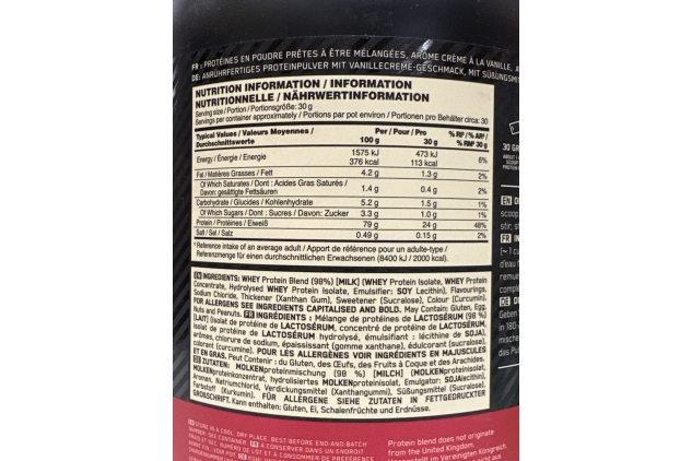 Optimum Nutrition Gold Standard Whey Protein, Muscle Building Powder With Naturally Occurring Glutamine and Amino Acids, French Vanilla Creme, 30 Servings, 900g