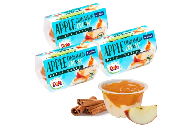 Dole VEGAN Fruit & Cream Apple & Cinnamon 3 x 4 Packs | Healthy Snack Made with Fresh Fruit | Fruit Bowl | Perfect Winter Breakfast & Dessert | Add To Recipes | Best Before Date 10/08/2024