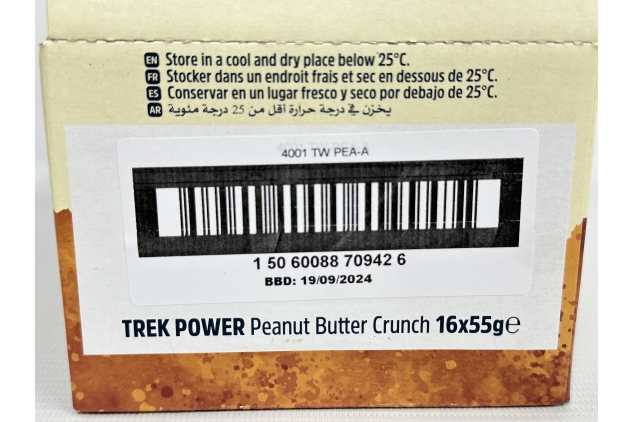 TREK Protein Power Bar Peanut Butter Crunch - Plant Based - Gluten Free - Vegan Snack - 55g X 16 Bars | BBE 19/09/2024