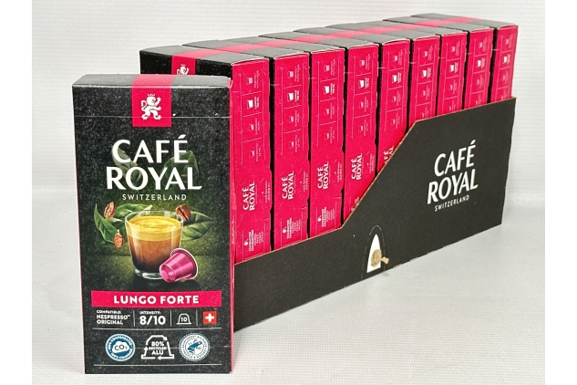 Cafe Royal Lungo Forte 100 Capsules for Nespresso Coffee Machine - 8/10 Intensity - UTZ certified Aluminum Coffee Capsules | Best Before Date 31/08/2024