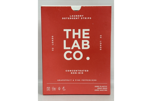 The Lab Co. Laundry Detergent Strips Sheets Eco Ultra-Concentrated Non-Bio Energising Grapefruit & Pink Peppercorn for Hand and Machine Washing. For 32 Loads