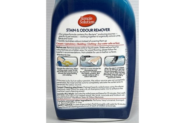 Simple Solution Dog Stain and Odour Remover, Enzymatic Cleaner with Pro-Bacteria Cleaning Power - 750ml