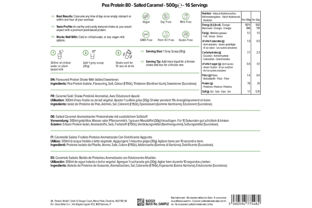 Protein Works - Pea Protein 80 Protein Powder | 100% Plant-Based & Natural | Gluten Free | No Added Sugar | Salted Caramel | 500 g