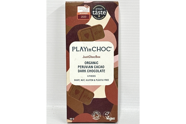 PLAYin CHOC JustChoc Vegan Chocolate, Award-Winning Organic And Dairy Free Chocolate, Organic Peruvian Cacao, Vegan Chocolate Gifts, Lactose Free Chocolate Bar (Dark, 60g)