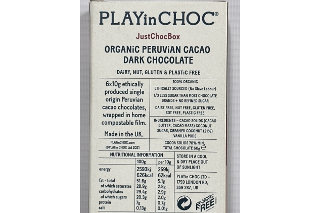 PLAYin CHOC JustChoc Vegan Chocolate, Award-Winning Organic And Dairy Free Chocolate, Organic Peruvian Cacao, Vegan Chocolate Gifts, Lactose Free Chocolate Bar (Dark, 60g)