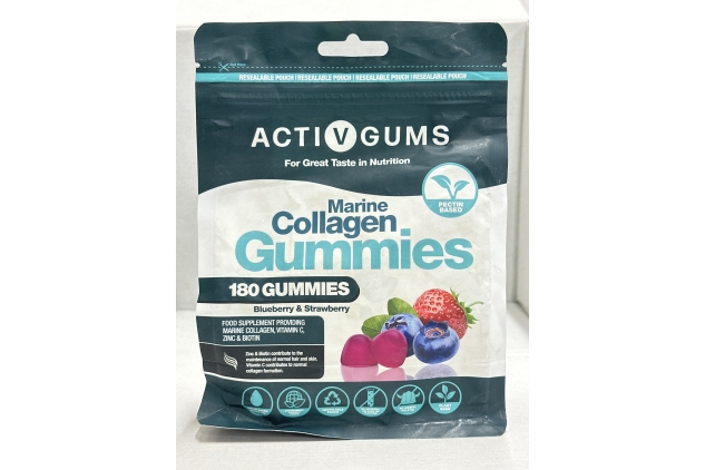 Marine Collagen Complex 180 Gummies. Strawberry & Blueberry Flavour. Resealable & Recyclable Pouch. Contains Marine Collagen, Vitamin C, Zinc & Biotin