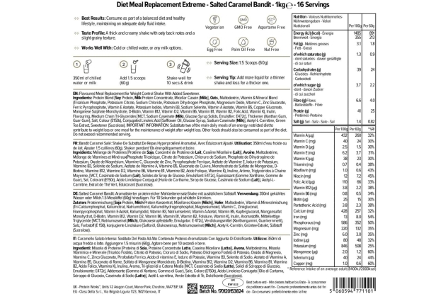 Protein Works - Diet Meal Replacement Extreme, 200 Calorie Meal, High Protein Meal, Supports Weightloss, 16 Meals, Salted Caramel Bandit, 1kg