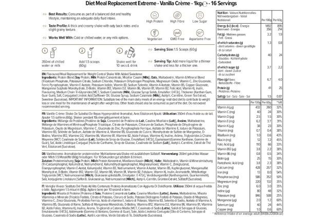 Protein Works - Diet Meal Replacement Extreme, 200 Calorie Meal, High Protein Meal, Supports Weightloss, 16 Meals, Vanilla Creme, 1kg