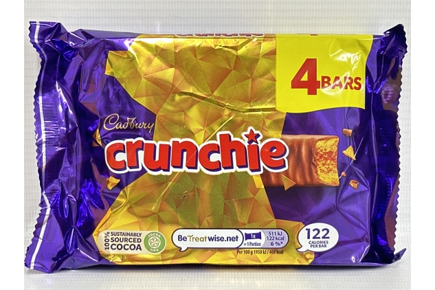 Cadbury Crunchie Chocolate Bar 4 Pack Multipack, 104.4g | BBE 30/08/2024