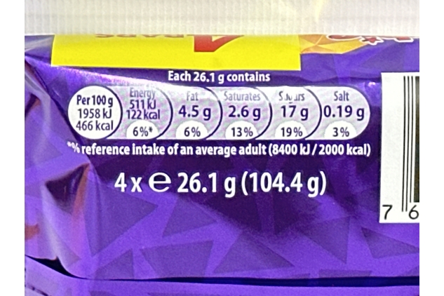 Cadbury Crunchie Chocolate Bar 4 Pack Multipack, 104.4g | BBE 30/08/2024