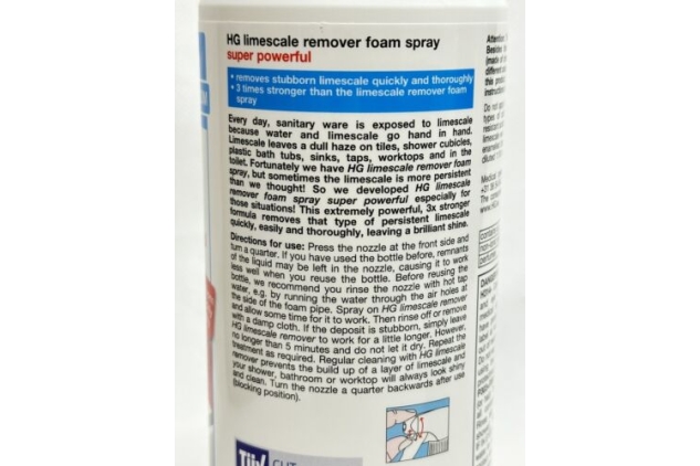 HG Limescale Remover Foam Spray Super Powerful, Sink Tap & Toilet Limescale Remover, Bathroom Cleaner & Descaler for Shower Heads, Chrome, Baths & Screens - 500ml