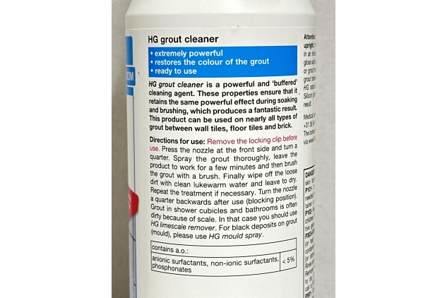 HG Grout Cleaner, Ready-To-Use Tile Grouting Cleaning Spray, Removes Stubborn Dirt, Marks & Stains Between Tiled Walls & Floors - 500ml Spray