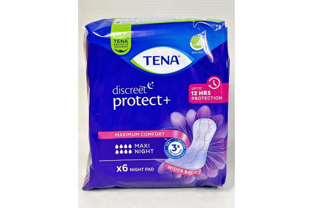 TENA Discreet Maxi Night Incontinence Pads for Heavy Bladder Weakness, 48 Incontinence Pads (6 x 8 Packs) for Women, Specifically Designed for Night Time Protection