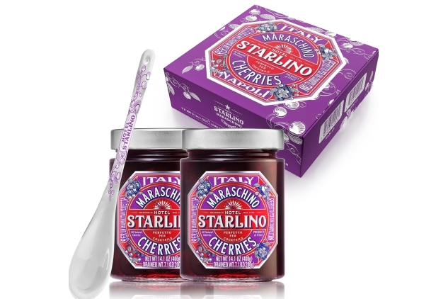 Hotel Starlino Maraschino Cocktail Cherries Gift Set with Spoon, 2 x 400 g Jars (Pack of 1) BEST BEFORE DATE 31/08/2024