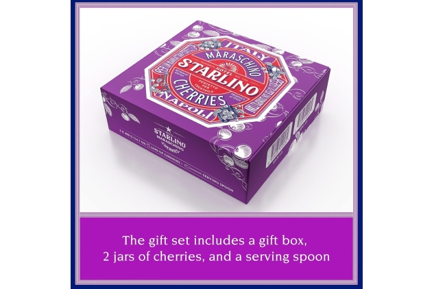 Hotel Starlino Maraschino Cocktail Cherries Gift Set with Spoon, 2 x 400 g Jars (Pack of 1) BEST BEFORE DATE 31/08/2024