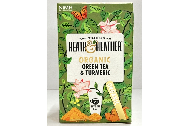 Heath & Heather Organic Green Tea & Turmeric 20 Envelope Bags, 40g