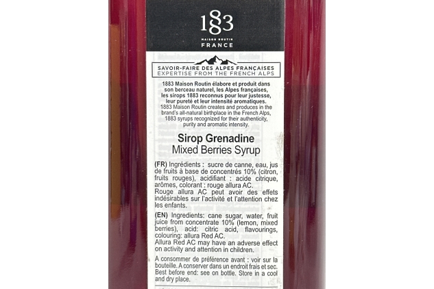 1883 Maison Routin Premium Mixed Berries Grenadine Syrup for Iced Tea, Cocktails & Mocktails Glass 1L