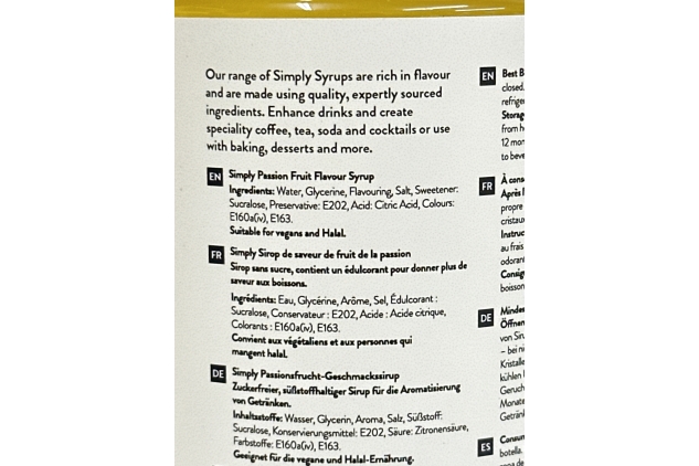 Simply Sugar Free Passion Fruit Syrup, Low Calorie, Vegan & Nut Free Flavoured Syrup for Coffee, Cocktails & Baking (1 Litre)