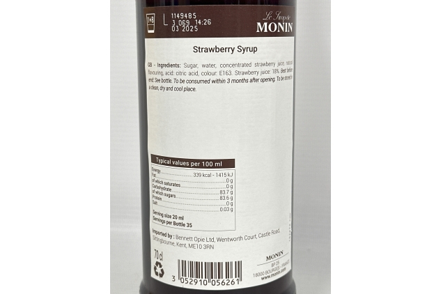 MONIN Premium Strawberry Syrup 700ml for Cocktails and Mocktails