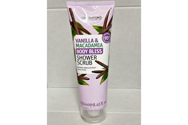 Body Bliss Vanilla & Macadamia Shower Scrub 250ml | Damaged Lid